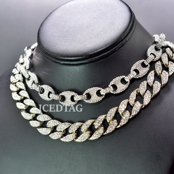 Iced Out White Gold PT Gucci and Miami Necklace - Picture 3 of 6